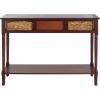 SAFAVIEH Home Collection – Christa Entryway Console Table, Blue Solid Wood 3-Drawer Storage Sofa Table with Rattan Baskets (AMH5737H)(Cherry)