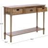 SAFAVIEH Home Collection – Christa Entryway Console Table, Blue Solid Wood 3-Drawer Storage Sofa Table with Rattan Baskets (AMH5737H)(Desert Brown)