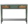 SAFAVIEH Home Collection – Christa Entryway Console Table, Blue Solid Wood 3-Drawer Storage Sofa Table with Rattan Baskets (AMH5737H)(Dusty Green)