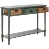 SAFAVIEH Home Collection – Christa Entryway Console Table, Blue Solid Wood 3-Drawer Storage Sofa Table with Rattan Baskets (AMH5737H)(Dusty Green)
