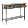 SAFAVIEH Home Collection – Christa Entryway Console Table, Blue Solid Wood 3-Drawer Storage Sofa Table with Rattan Baskets (AMH5737H)(Dusty Green)