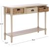 SAFAVIEH Home Collection – Christa Entryway Console Table, Blue Solid Wood 3-Drawer Storage Sofa Table with Rattan Baskets (AMH5737H)(Sand)