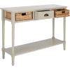 SAFAVIEH Home Collection – Christa Entryway Console Table, Blue Solid Wood 3-Drawer Storage Sofa Table with Rattan Baskets (AMH5737H)(Vintage Grey)