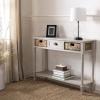 SAFAVIEH Home Collection – Christa Entryway Console Table, Blue Solid Wood 3-Drawer Storage Sofa Table with Rattan Baskets (AMH5737H)(Vintage Grey)