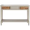 SAFAVIEH Home Collection – Christa Entryway Console Table, Blue Solid Wood 3-Drawer Storage Sofa Table with Rattan Baskets (AMH5737H)(Vintage Grey)