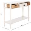 SAFAVIEH Home Collection – Christa Entryway Console Table, Blue Solid Wood 3-Drawer Storage Sofa Table with Rattan Baskets (AMH5737H)(Vintage White)