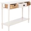 SAFAVIEH Home Collection – Christa Entryway Console Table, Blue Solid Wood 3-Drawer Storage Sofa Table with Rattan Baskets (AMH5737H)(Vintage White)