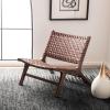 SAFAVIEH Home Collection – Luna Brown & Cognac Leather Woven Accent Chair, Solid Wood Frame, Contemporary Lounge Chair, Fully Assembled (ACH1002B)(Cognac / Brown)