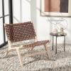 SAFAVIEH Home Collection – Luna Brown & Cognac Leather Woven Accent Chair, Solid Wood Frame, Contemporary Lounge Chair, Fully Assembled (ACH1002B)(Cognac / Natural)