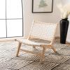 SAFAVIEH Home Collection – Luna Brown & Cognac Leather Woven Accent Chair, Solid Wood Frame, Contemporary Lounge Chair, Fully Assembled (ACH1002B)(White / Natural)