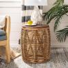 SAFAVIEH Home Collection – Maui Honey Brown Wash Rattan Drum Accent Table, Fully Assembled, Coastal Modern Design (STL6500B)(Honey Brown Wash)