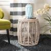 SAFAVIEH Home Collection – Maui Honey Brown Wash Rattan Drum Accent Table, Fully Assembled, Coastal Modern Design (STL6500B)(White Washed)