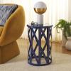 SAFAVIEH Home Collection Bertram Grey 21-inch Lattice Living Room Bedroom Entryway Foyer Bathroom Accent Side End Table Stool(Blue)