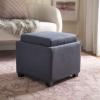 SAFAVIEH Home Collection Harrison Stone Single Tray Square Foot Rest Storage Ottoman(Grey)