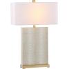 SAFAVIEH Lighting Collection – Set of 2 Joyce Modern Art Deco Faux Snakeskin Table Lamps, Cream with Brass Gold Accents, 28-Inch, LED Bulbs Included, Bedroom Living Room Home Office (LIT4402G-SET2)(Cream Faux Snakeskin – Set of 2)