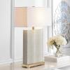 SAFAVIEH Lighting Collection – Set of 2 Joyce Modern Art Deco Faux Snakeskin Table Lamps, Cream with Brass Gold Accents, 28-Inch, LED Bulbs Included, Bedroom Living Room Home Office (LIT4402G-SET2)(Cream Faux Snakeskin – Set of 2)