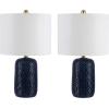 SAFAVIEH Lighting Collection Huxley Modern Navy Blue Ceramic 22-inch Bedroom Living Room Home Office Desk Nightstand Table Lamp Set of 2 (LED Bulbs Included)