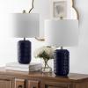 SAFAVIEH Lighting Collection Jace Modern Navy Blue Ceramic 22-inch Bedroom Living Room Home Office Desk Nightstand Table Lamp Set of 2 (LED Bulbs Included)