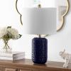 SAFAVIEH Lighting Collection Jace Modern Navy Blue Ceramic 22-inch Bedroom Living Room Home Office Desk Nightstand Table Lamp Set of 2 (LED Bulbs Included)