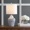 SAFAVIEH Lighting Collection Maxton White/ Blue Stripe 21-inch Bedroom Living Room Home Office Desk Nightstand Table Lamp Set of 2 (LED Bulbs Included)