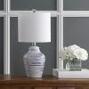 SAFAVIEH Lighting Collection Maxton White/ Blue Stripe 21-inch Bedroom Living Room Home Office Desk Nightstand Table Lamp Set of 2 (LED Bulbs Included)