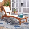 SAFAVIEH Outdoor Collection Kamson Natural Brown Solid Wood/Beige Fabric Adjustable Chaise Lounge Chair (PAT7071A)(Natural / Beige)