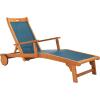 SAFAVIEH Outdoor Collection Kamson Natural Brown Solid Wood/Beige Fabric Adjustable Chaise Lounge Chair (PAT7071A)(Natural / Navy)