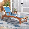 SAFAVIEH Outdoor Collection Kamson Natural Brown Solid Wood/Beige Fabric Adjustable Chaise Lounge Chair (PAT7071A)(Natural / Navy)