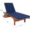 SAFAVIEH Outdoor Collection Newport Natural/Beige Cushion Black Piping Chaise Lounge Chair with Side Table(Natural/Navy)