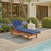SAFAVIEH Outdoor Collection Newport Natural/Beige Cushion Black Piping Chaise Lounge Chair with Side Table(Natural/Navy)
