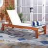 SAFAVIEH Outdoor Collection Ralden Natural Brown Solid Wood/Beige Fabric Adjustable Chaise Lounge Chair (PAT7070A)(Natural / Beige)