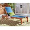 SAFAVIEH Outdoor Collection Ralden Natural Brown Solid Wood/Beige Fabric Adjustable Chaise Lounge Chair (PAT7070A)(Natural / Navy)