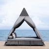SAFAVIEH Outdoor Patio Furniture Collection – Bongo Grey & Light Grey Wicker Outdoor Daybed with Canopy, Modern Pyramid Design (PAT7736B)(Black/Grey)