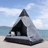 SAFAVIEH Outdoor Patio Furniture Collection – Bongo Grey & Light Grey Wicker Outdoor Daybed with Canopy, Modern Pyramid Design (PAT7736B)(Black/Grey)