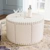 Safavieh Mercer Collection Faith Beige Nailhead Round Ottoman(Grey)