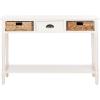 SAFAVIEH Home Collection – Christa Entryway Console Table, Blue Solid Wood 3-Drawer Storage Sofa Table with Rattan Baskets (AMH5737H)(Vintage White)