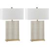 SAFAVIEH Lighting Collection – Set of 2 Joyce Modern Art Deco Faux Snakeskin Table Lamps, Cream with Brass Gold Accents, 28-Inch, LED Bulbs Included, Bedroom Living Room Home Office (LIT4402G-SET2)(Cream Faux Snakeskin – Set of 2)