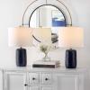 SAFAVIEH Lighting Collection Huxley Modern Navy Blue Ceramic 22-inch Bedroom Living Room Home Office Desk Nightstand Table Lamp Set of 2 (LED Bulbs Included)