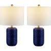 SAFAVIEH Lighting Collection Jace Modern Navy Blue Ceramic 22-inch Bedroom Living Room Home Office Desk Nightstand Table Lamp Set of 2 (LED Bulbs Included)