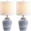SAFAVIEH Lighting Collection Maxton White/ Blue Stripe 21-inch Bedroom Living Room Home Office Desk Nightstand Table Lamp Set of 2 (LED Bulbs Included)