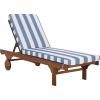 SAFAVIEH Outdoor Collection Newport Natural/Beige Cushion Black Piping Chaise Lounge Chair with Side Table(Natural/Baby Blue Stripe)