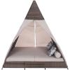 SAFAVIEH Outdoor Patio Furniture Collection – Bongo Grey & Light Grey Wicker Outdoor Daybed with Canopy, Modern Pyramid Design (PAT7736B)(Grey/Light Grey)