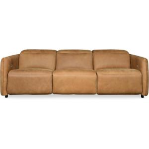 SAFAVIEH Couture – Doug Reclining Sofa – Brown Leather – USB Charging Port – Ideal for Living Room, Family Room, 107″ W x 42″ D x 30″ H (SFV2412A)(Brown)