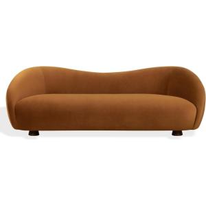 SAFAVIEH Couture – Jocelyne Sofa – Modern Curved Design – Brown Velvet & Walnut – Ideal for Living Room, Family Room, 85″ W x 36.8″ D x 30″ H (SFV7519A)(Brown/Walnut)