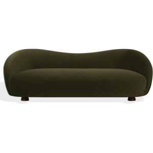 SAFAVIEH Couture – Jocelyne Sofa – Modern Curved Design – Brown Velvet & Walnut – Ideal for Living Room, Family Room, 85″ W x 36.8″ D x 30″ H (SFV7519A)(Walnut/Dark Green)