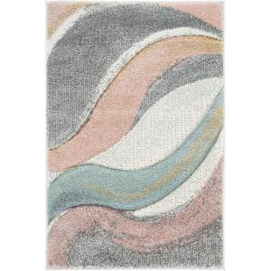SAFAVIEH Hollywood Collection Area Rug – 5’3″ x 7’6″, Grey & Blue, Mid-Century Modern Design, Non-Shedding & Easy Care, Ideal for High Traffic Areas in Living Room, Bedroom (HLW766F)(Grey/Pink)