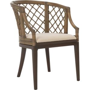 SAFAVIEH Home Collection – Carlotta Natural Rattan Arm Chair with White Cotton Cushion, Coastal Bistro Accent Chair for Dining, Living Room, Bedroom or Office (SEA4013B)(Greige / White)