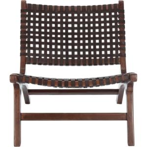 SAFAVIEH Home Collection – Luna Brown & Cognac Leather Woven Accent Chair, Solid Wood Frame, Contemporary Lounge Chair, Fully Assembled (ACH1002B)(Brown / Brown)