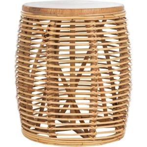 SAFAVIEH Home Collection – Maui Honey Brown Wash Rattan Drum Accent Table, Fully Assembled, Coastal Modern Design (STL6500B)(Natural)