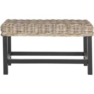 SAFAVIEH Home Collection – Omari Natural Wicker Accent Bench with Mahogany Legs, Casual Transitional Seating for Entryway, Bedroom or Living Room, Fully Assembled (SEA7014A)